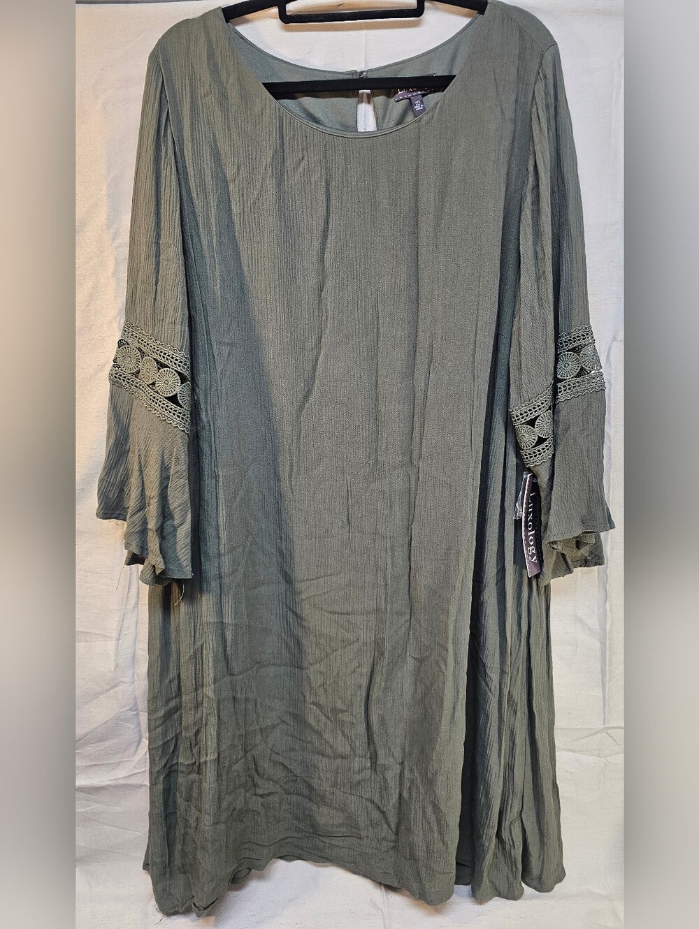 Luxology Women's Olive Green Crochet Trim Boho Dress Size 2X